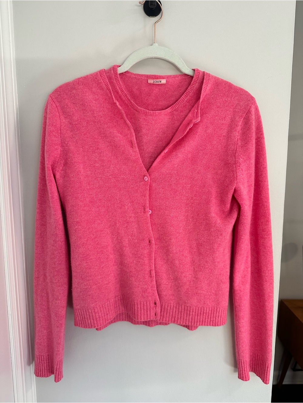 J. Crew Bright Pink Button-Front Cashmere Cardigan sweater set, Size Small